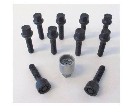 Juego de tornillos de rueda H&R, convexos, R13 M14x1,50 - Longitud 31 mm - Negro - 10 piezas (p. ej., VAG) - incluye