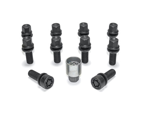 Juego de tornillos de rueda H&R convexos R13 M14x1,50 - Longitud 36 mm - Negro - 10 piezas (p. ej. Audi S5) - incl.