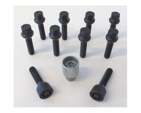 Juego de tornillos de rueda H&R, convexos, R13 M14x1,50 - Longitud 47 mm - Negro - 10 piezas (p. ej., VAG) - incluye