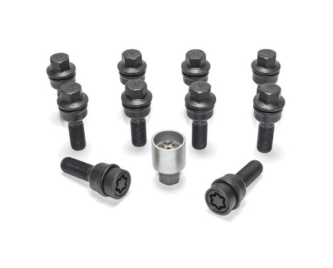 Juego de tornillos de rueda H&R, convexos R14 M14x1,50 - Longitud 45 mm - Negro - 10 piezas (p. ej. Audi Q3, Q5) - i