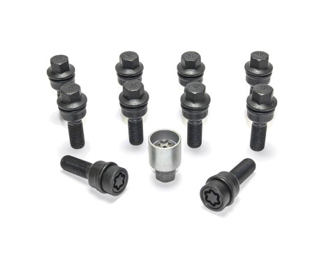Juego de tornillos de rueda H&R, convexos R14 M14x1,50 - Longitud 48 mm - Negro - 10 piezas (p. ej. Audi Q3, Q5) - i