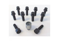 Juego de tornillos de rueda H&R, convexos, R14 M14x1,50 - Longitud 55 mm - Negro - 10 piezas (p. ej. Mercedes, VW T4