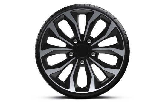 Juego de 4 cubiertas para ruedas AutoStyle Hornet Pro de 15 pulgadas en color plata/negro, Imagen 2