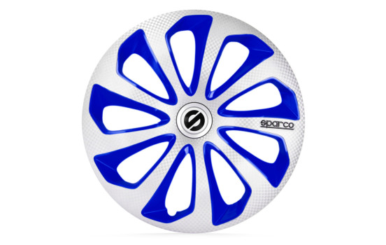 Juego de 4 cubiertas para ruedas Sparco Sicilia de 14 pulgadas en color plata/azul/carbono, Imagen 2
