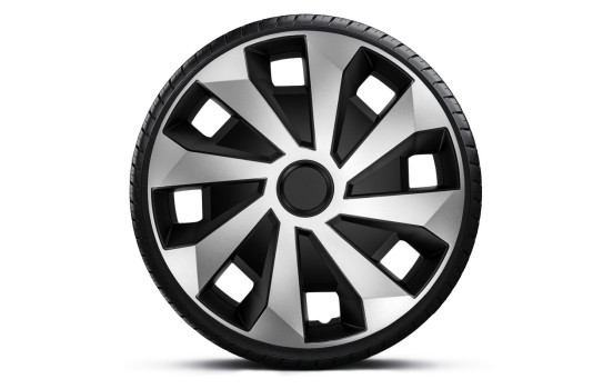 Juego de 4 cubiertas para ruedas Volvano-VAN de 15 pulgadas, color plata/negro (convexas), Imagen 2