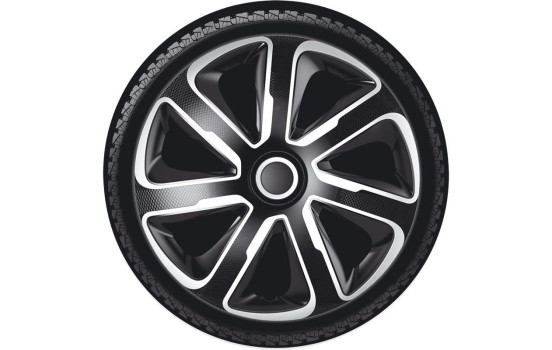 Juego de tapacubos Livorno de 13 pulgadas con efecto carbono plateado/negro, Imagen 2