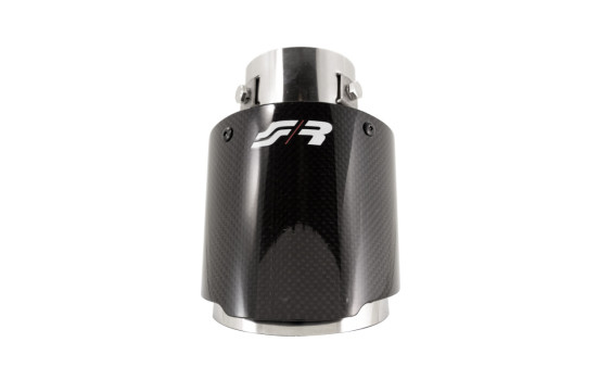 Embout d'échappement Simoni Racing Round / Oblique Glossy-Carbon + Inox - 89xL155mm - Assemblage 63mm, Image 5