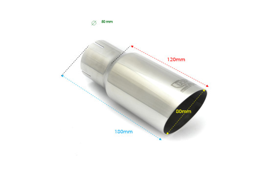Embout d'échappement Ulter Sport - Rond 80mm Coudé - Longueur 180mm - Montage ->50mm - Inox, Image 2