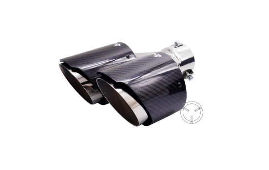 Simoni Racing Embout d'Échappement Double Droit Rond/Incliné Acier Inoxydable & Carbone - 102xL215-230mm