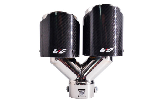 Simoni Racing Embout d'Échappement Double Droit Rond/Incliné Acier Inoxydable & Carbone - 102xL215-230mm, Image 2
