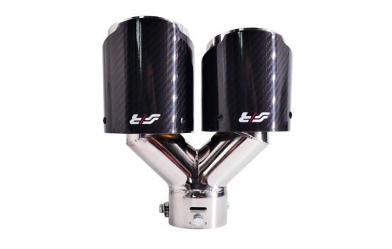 Simoni Racing Embout d'Échappement Double Gauche Rond/Incliné Acier Inoxydable & Carbone - 102xL215-230mm, Image 2