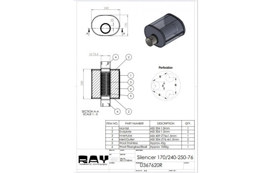 Silencieux ovale en acier inoxydable, Image 2