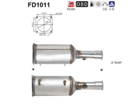Filtre à particules / à suie, échappement FD1011 AS