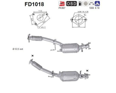Filtre à particules / à suie, échappement FD1018 AS