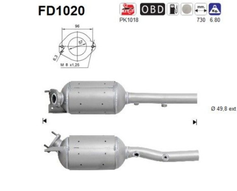 Filtre à particules / à suie, échappement FD1020 AS