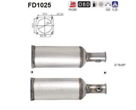 Filtre à particules / à suie, échappement FD1025 AS