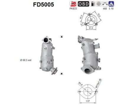 Filtre à particules / à suie, échappement FD5005 AS