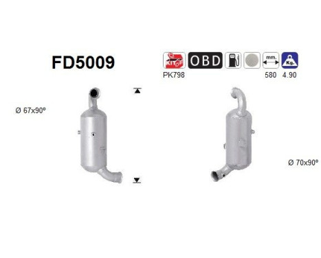 Filtre à particules / à suie, échappement FD5009 AS