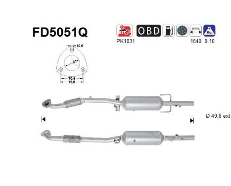 Filtre à particules / à suie, échappement FD5051Q AS