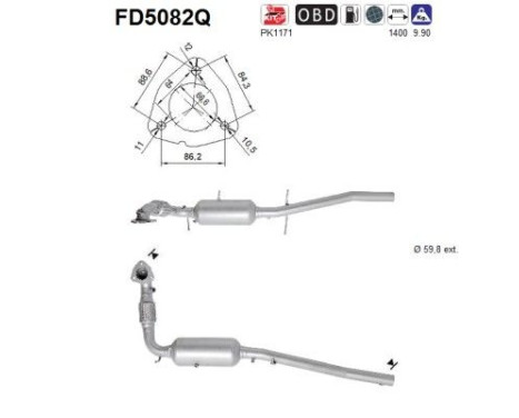 Filtre à particules / à suie, échappement FD5082Q AS