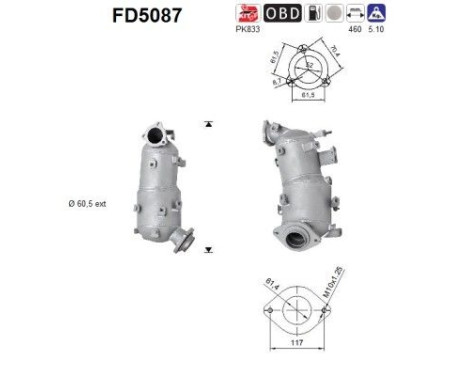 Filtre à particules / à suie, échappement FD5087 AS