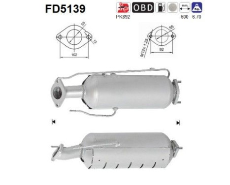 Filtre à particules / à suie, échappement FD5139 AS