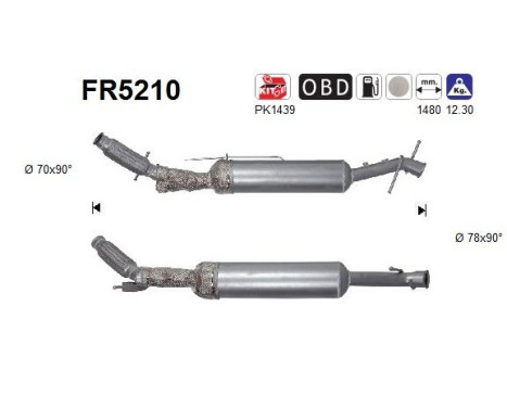 Filtre à particules diesel, système d'échappement FR5210 AS