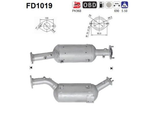 Filtre à particules / à suie, échappement FD1019 AS