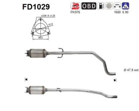 Filtre à particules / à suie, échappement FD1029 AS