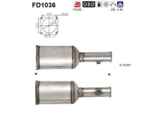 Filtre à particules / à suie, échappement FD1036 AS