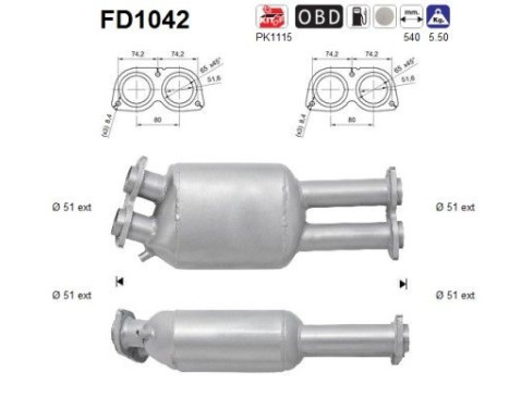 Filtre à particules / à suie, échappement FD1042 AS