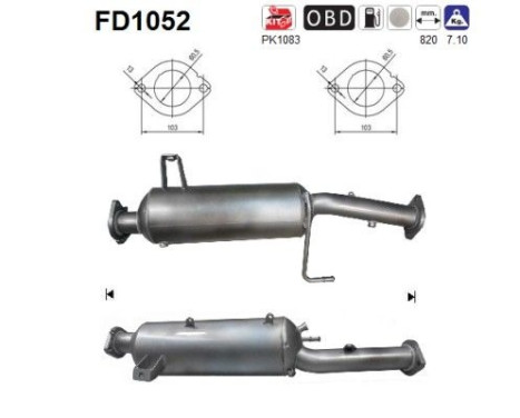 Filtre à particules / à suie, échappement FD1052 AS