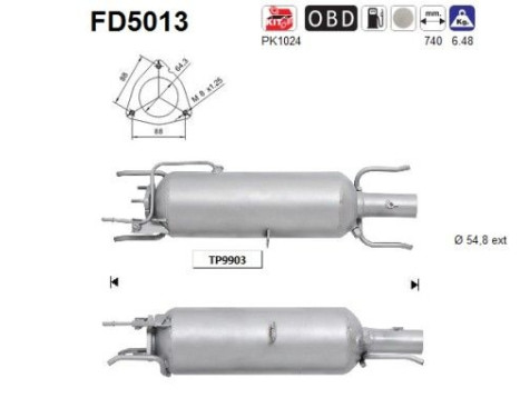 Filtre à particules / à suie, échappement FD5013 AS