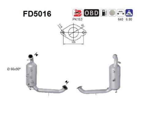 Filtre à particules / à suie, échappement FD5016 AS