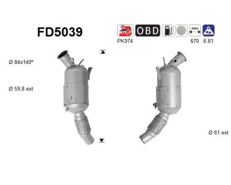 Filtre à particules / à suie, échappement FD5039 AS