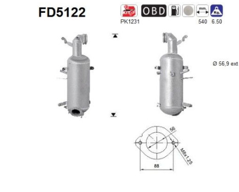 Filtre à particules / à suie, échappement FD5122 AS