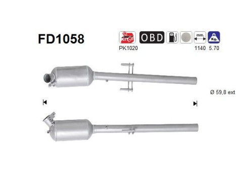 Filtre à particules diesel, système d'échappement FD1058 AS