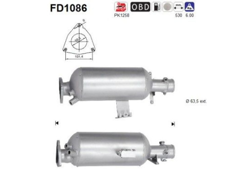 Filtre à particules diesel, système d'échappement FD1086 AS