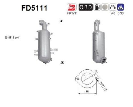 Filtre à particules diesel, système d'échappement FD5111 AS