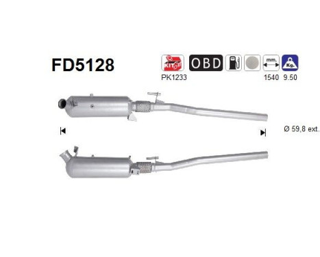 Filtre à particules diesel, système d'échappement FD5128 AS