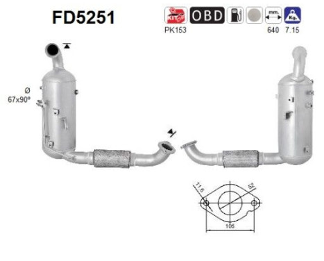 Filtre à particules diesel, système d'échappement FD5251 AS