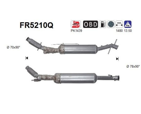 Filtre à particules diesel, système d'échappement FR5210Q AS