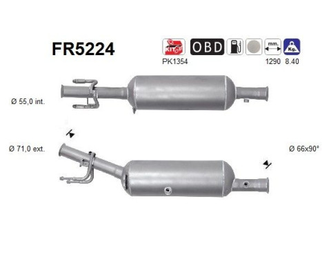 Filtre à particules diesel, système d'échappement FR5224 AS