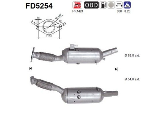 Filtre à particules, système d'échappement FD5254 AS