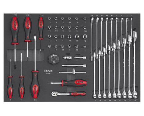 Juego de destornillador sónico, llave inglesa y dados de 1/4" SFS-M de 55 piezas.
