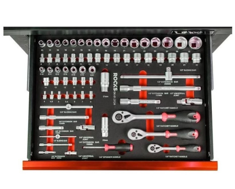 Juego de trinquete y dados Rooks de 1/4", 3/8", 1/2", 72 piezas