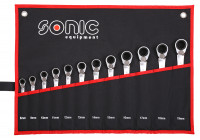 Juego de llaves combinadas de trinquete de 12 caras en estuche de 12 piezas.