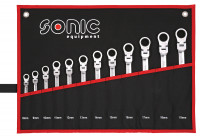 Juego de llaves combinadas de trinquete flexibles de 12 lados en estuche, 12 piezas.