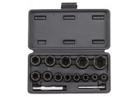 Juego de vasos espirales 1/4" y 1/2", 15 piezas.