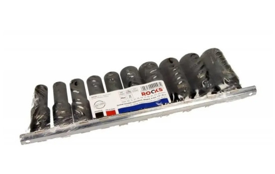 Juego de vasos de impacto Rooks de 1/2", 6 puntas de largo, 10-24 mm, 10 piezas